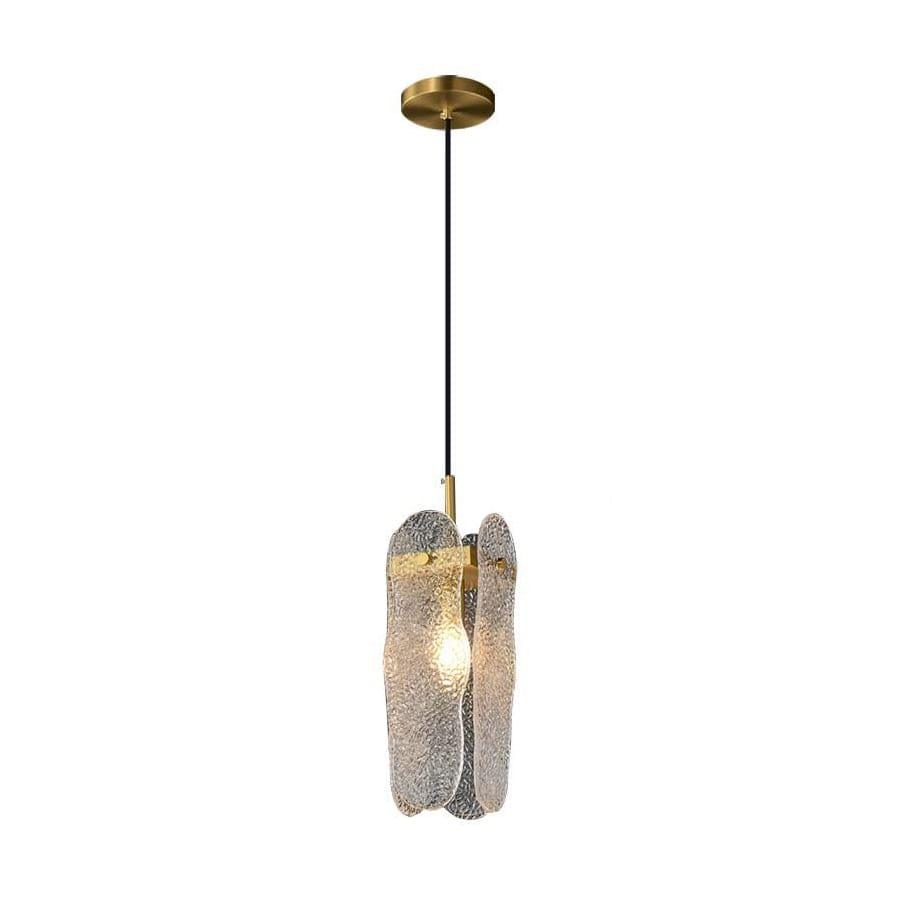 Metavaya Ceiling Lamp Dia 13cm x H 35cm / Gold & Clear Water-patterned Glass Pendant Lamp 6938617775551 M2023061701-1