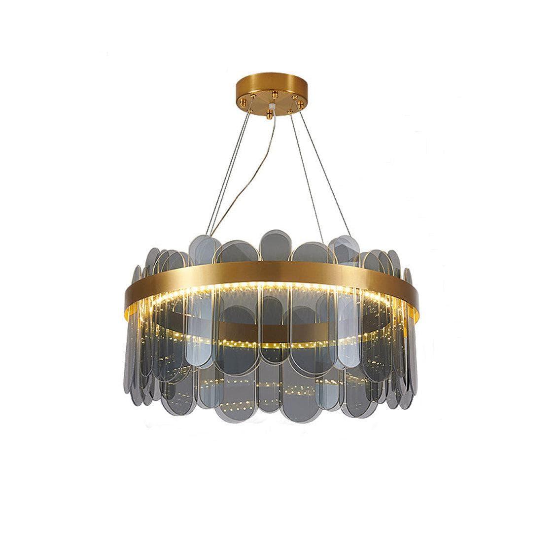 Metavaya Chandelier Dia 60cm x H 28cm / ∅ 23.6″ x H 11.1″ / Smoke Grey Patina Gold Ring Chandelier 6938617790547 M2023101304-2