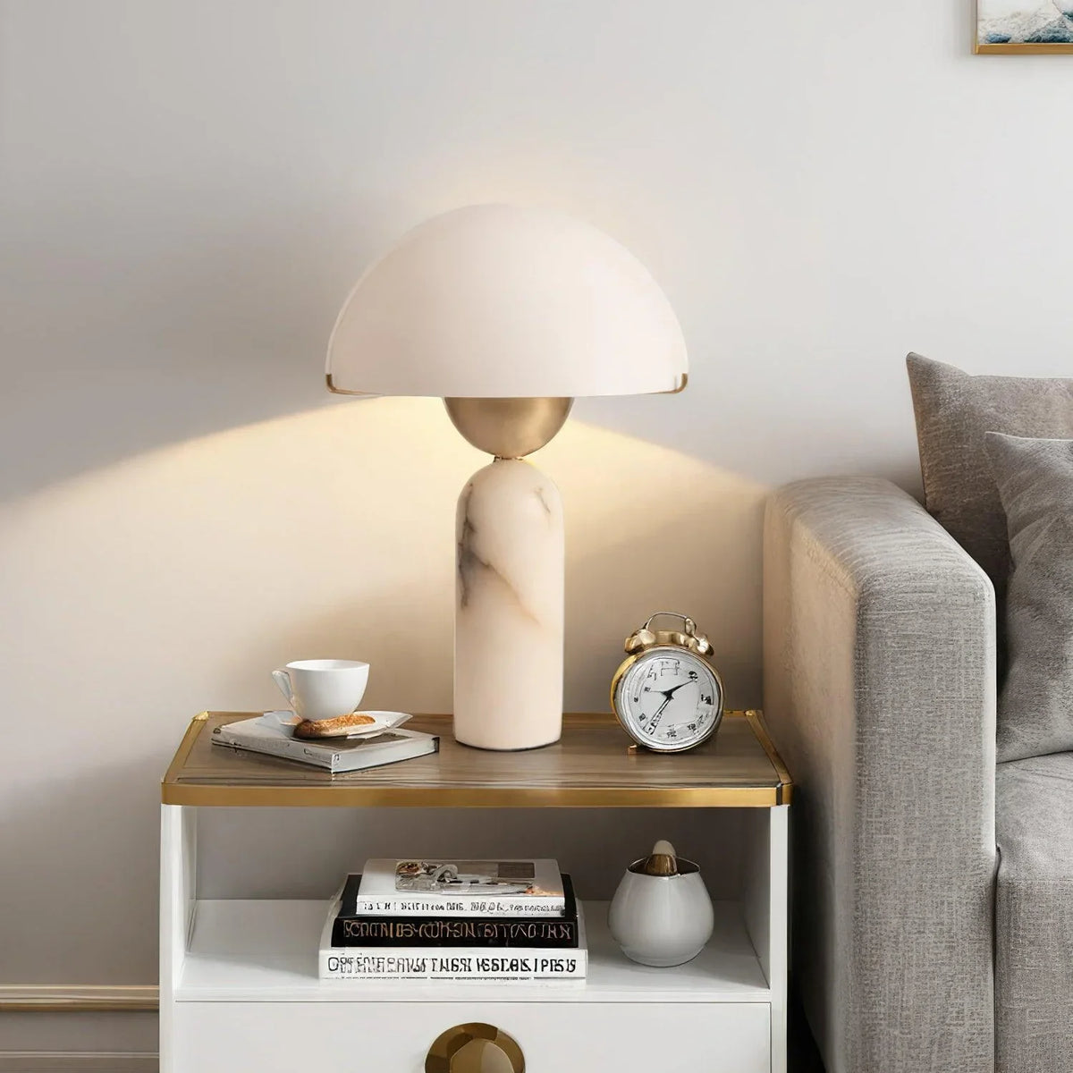 Peono Alabaster Dome Table Lamp - view 2 | Metavaya