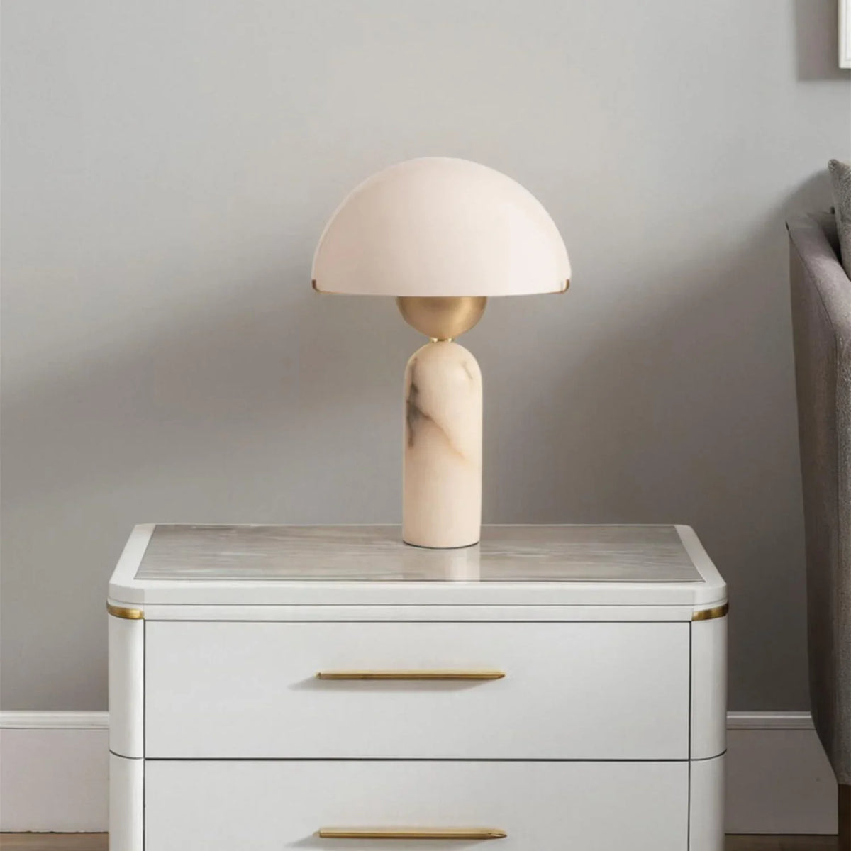 Peono Alabaster Dome Table Lamp - view 6 | Metavaya