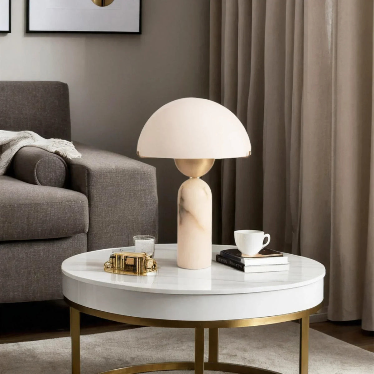 Peono Alabaster Dome Table Lamp - view 5 | Metavaya