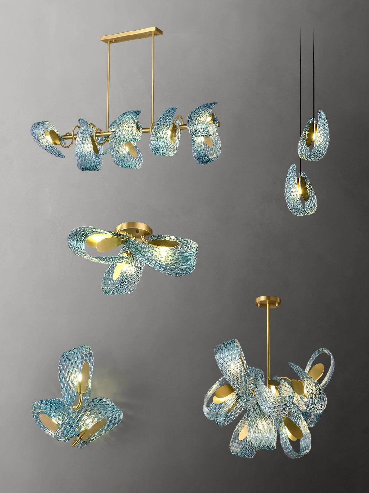 Metavaya Wall lamp Petal Blue Glass Wall Lamp Brass Petal Blue Glass Wall Lamp