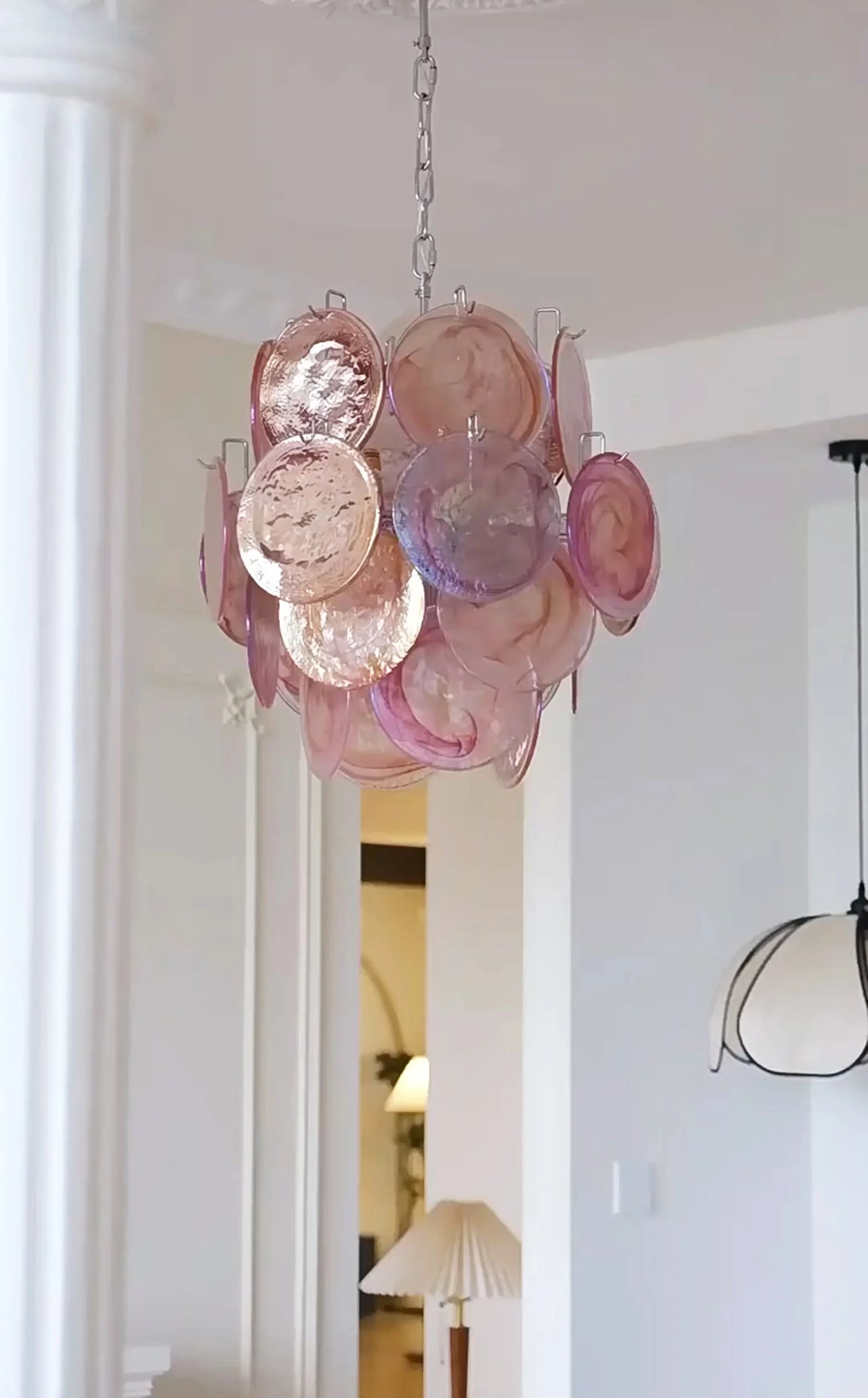 Pink Murano Disc Glass Chandelier - view 9 | Metavaya