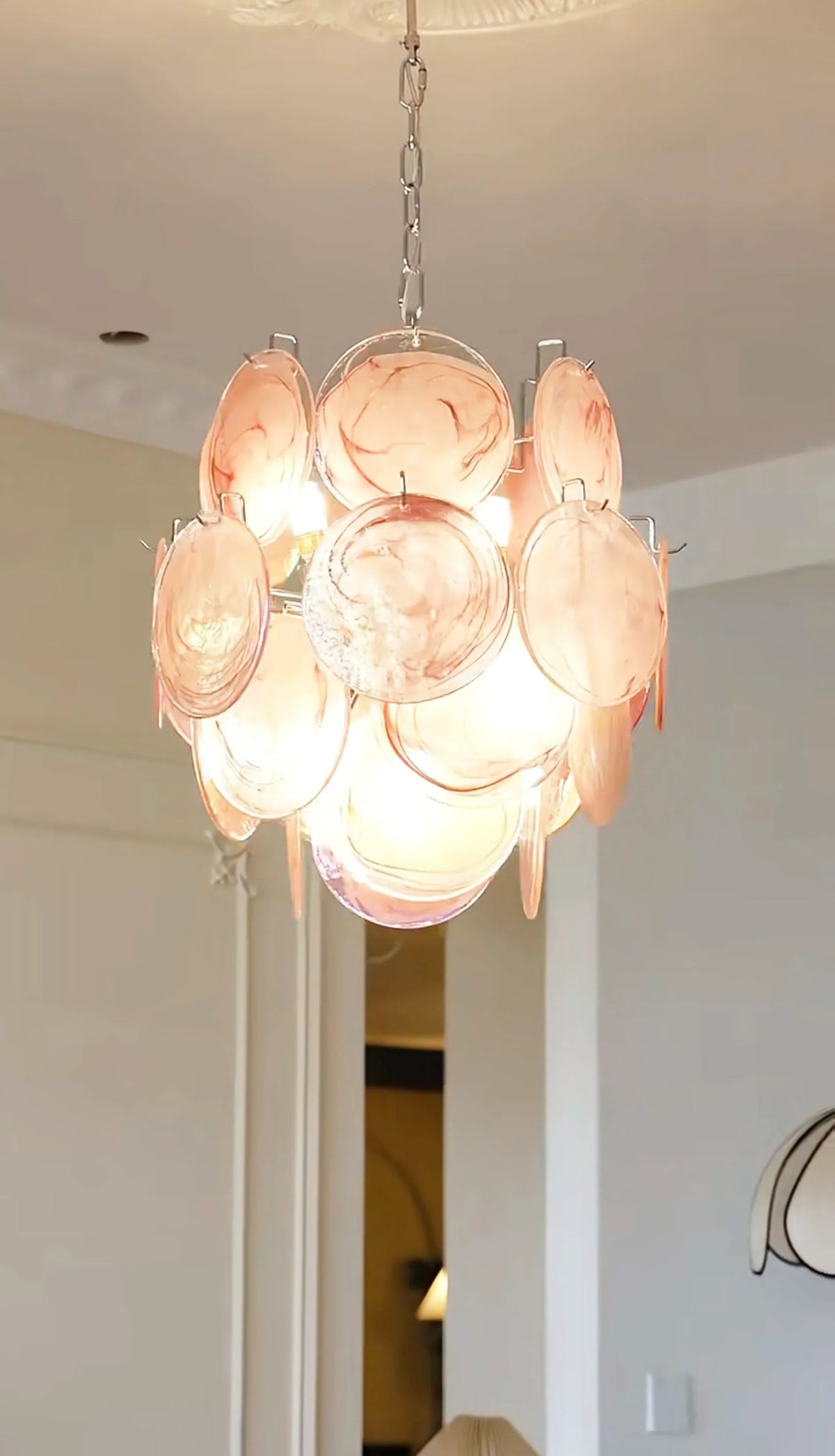 Pink Murano Disc Glass Chandelier - view 11 | Metavaya