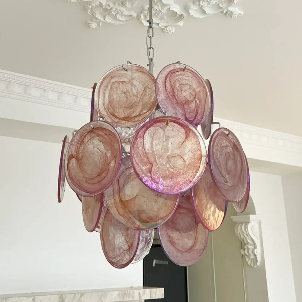 Pink Murano Disc Glass Chandelier - view 23 | Metavaya