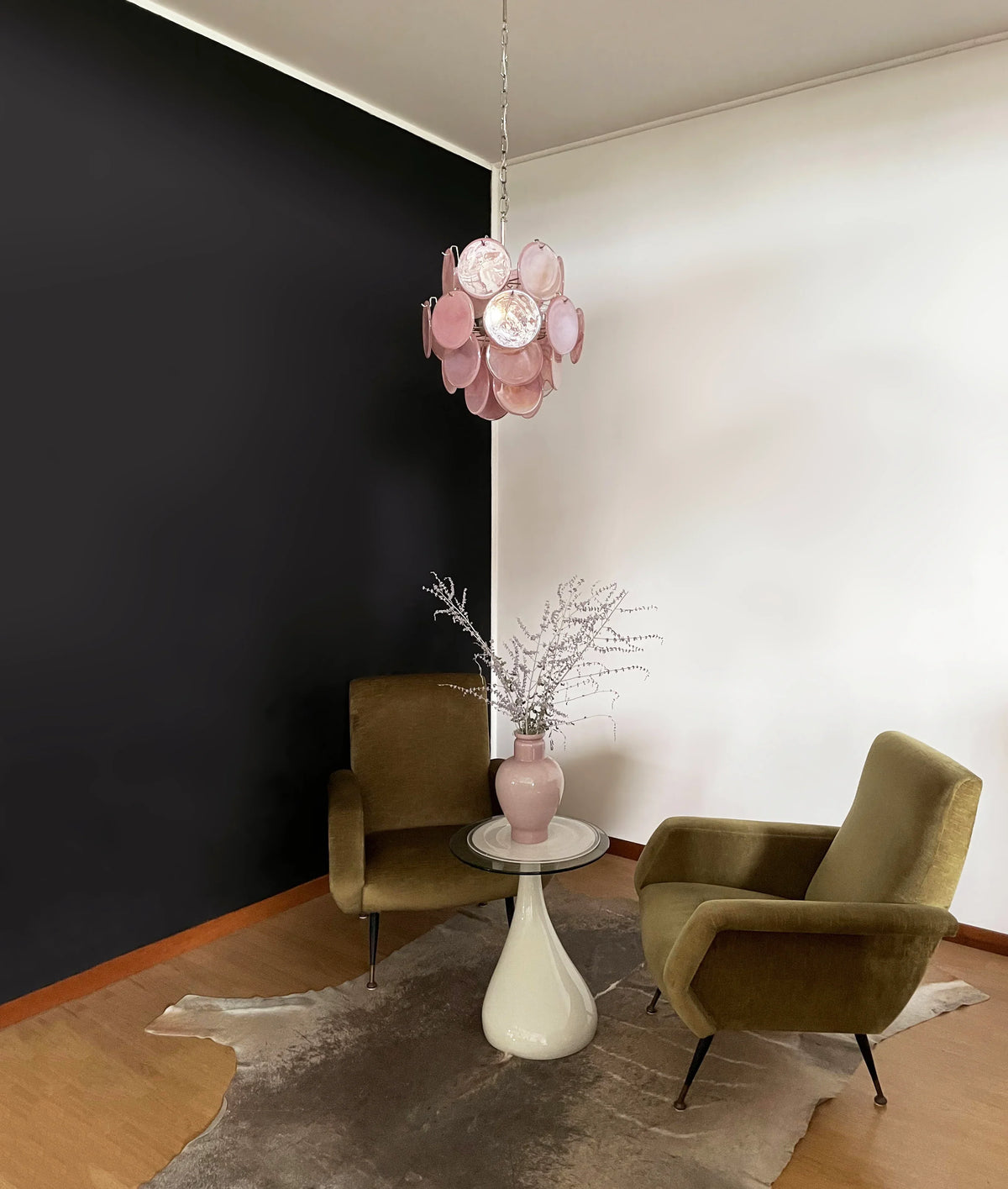 Pink Murano Disc Glass Chandelier - view 12 | Metavaya