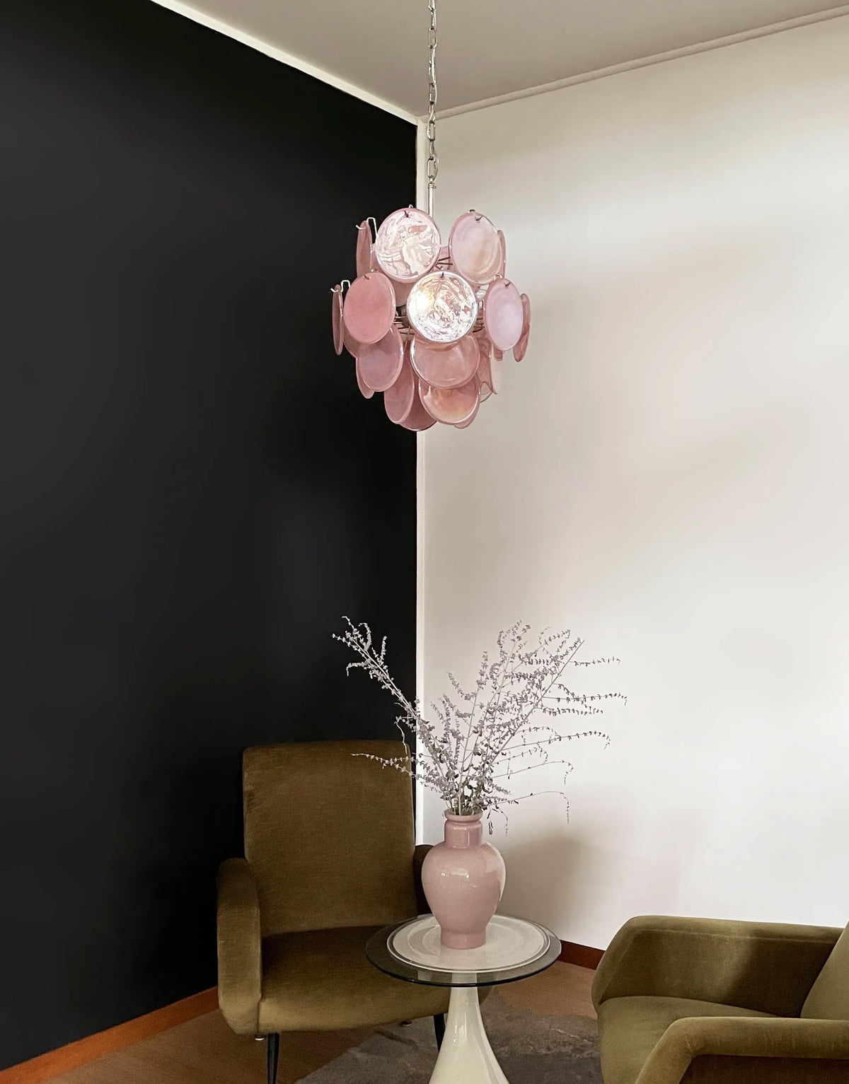 Pink Murano Disc Glass Chandelier - view 6 | Metavaya