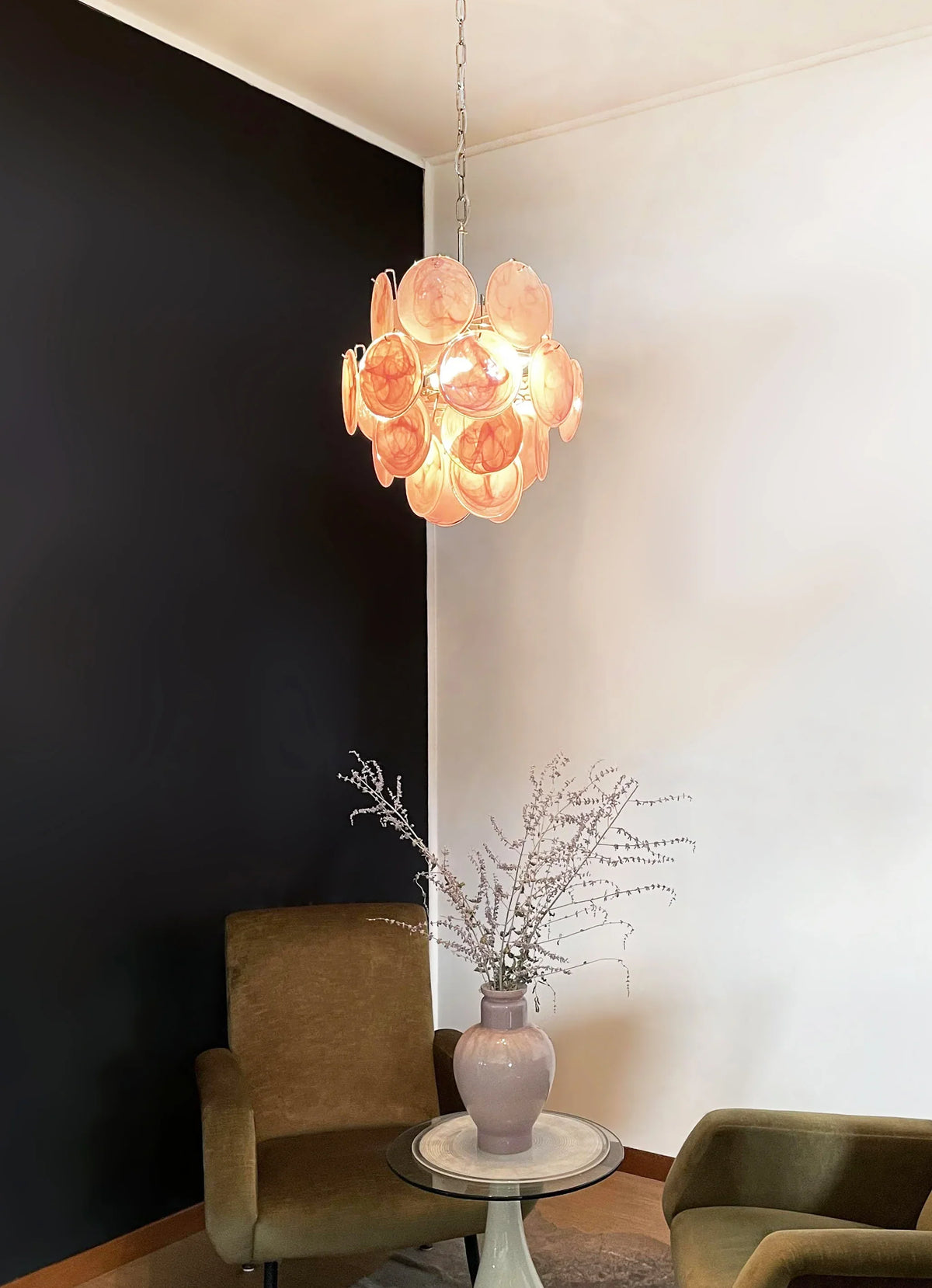Pink Murano Disc Glass Chandelier - view 5 | Metavaya
