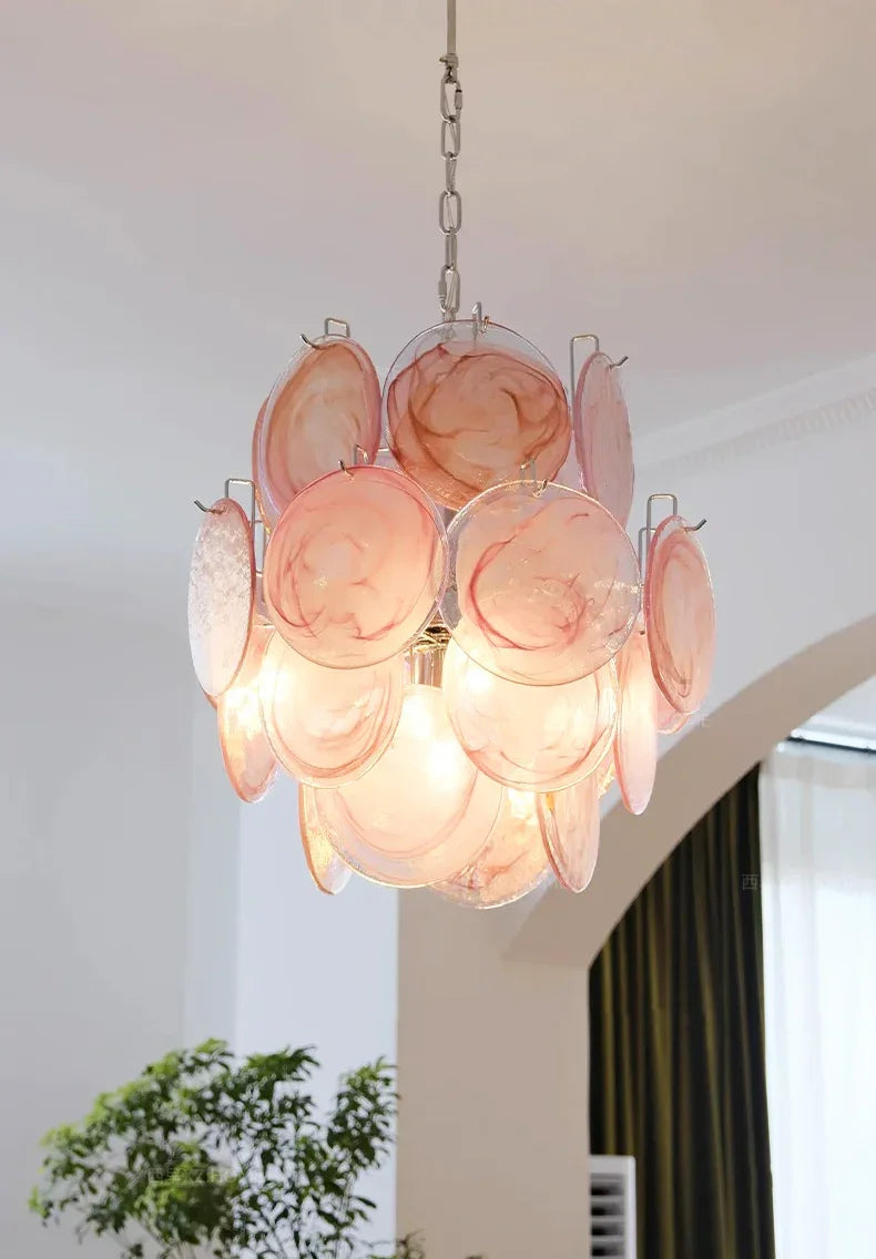 Pink Murano Disc Glass Chandelier - view 7 | Metavaya