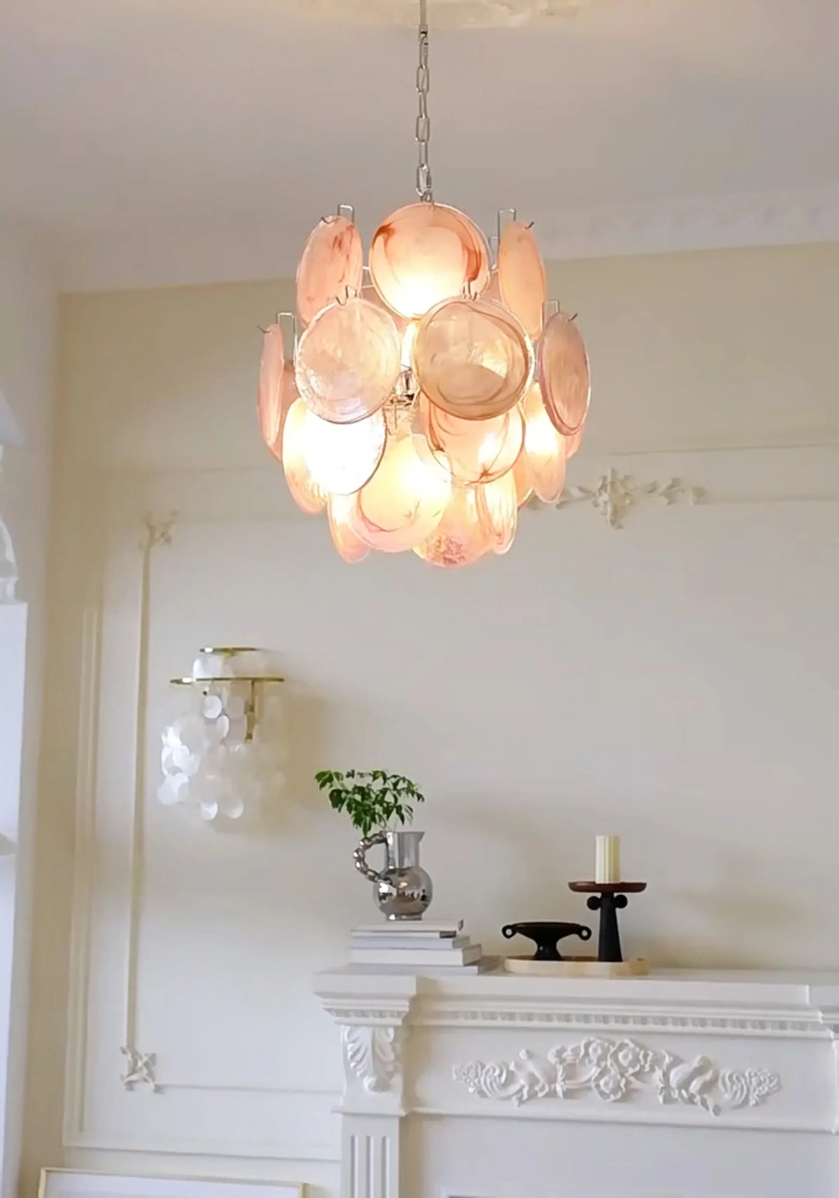 Pink Murano Disc Glass Chandelier - view 3 | Metavaya