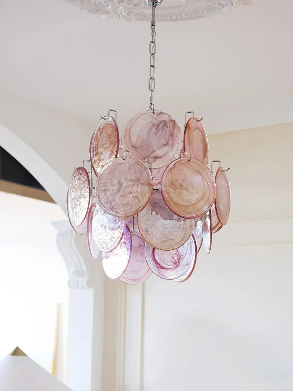 Pink Murano Disc Glass Chandelier - view 17 | Metavaya