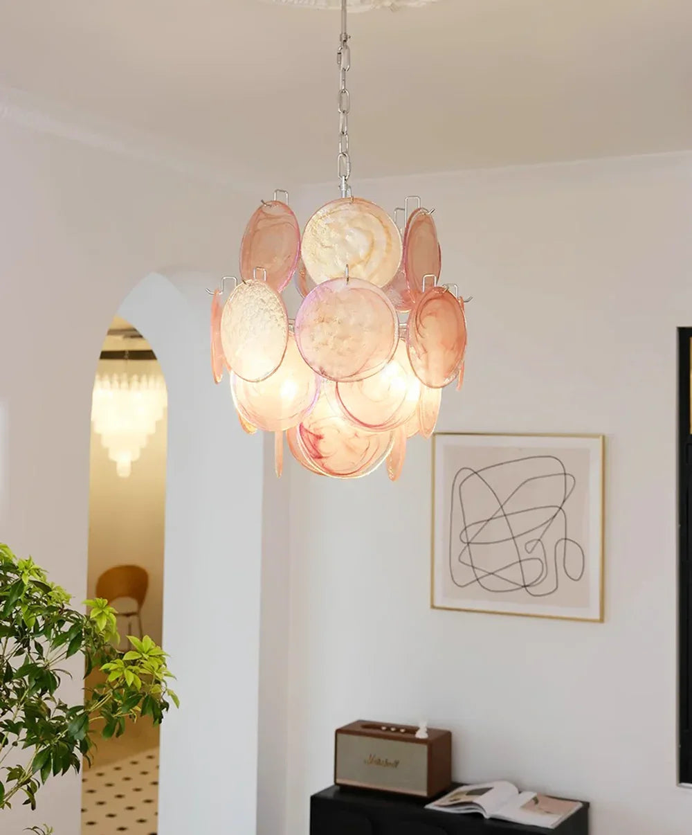 Pink Murano Disc Glass Chandelier - view 8 | Metavaya