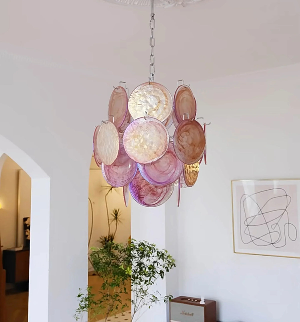 Pink Murano Disc Glass Chandelier - view 20 | Metavaya