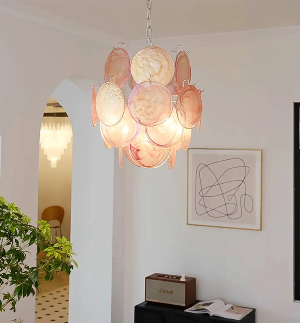 Pink Murano Disc Glass Chandelier - view 21 | Metavaya