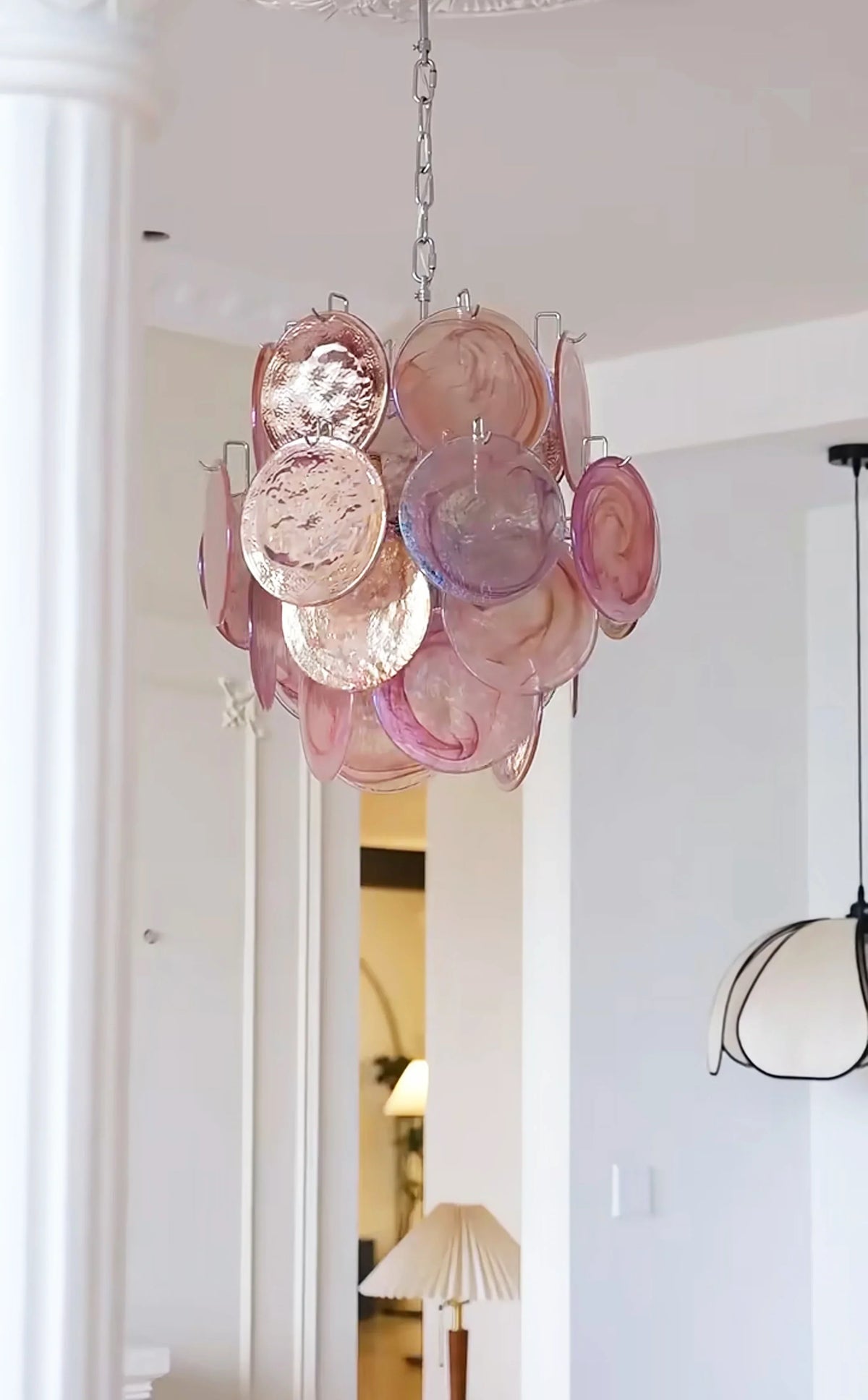 Pink Murano Disc Glass Chandelier - view 4 | Metavaya