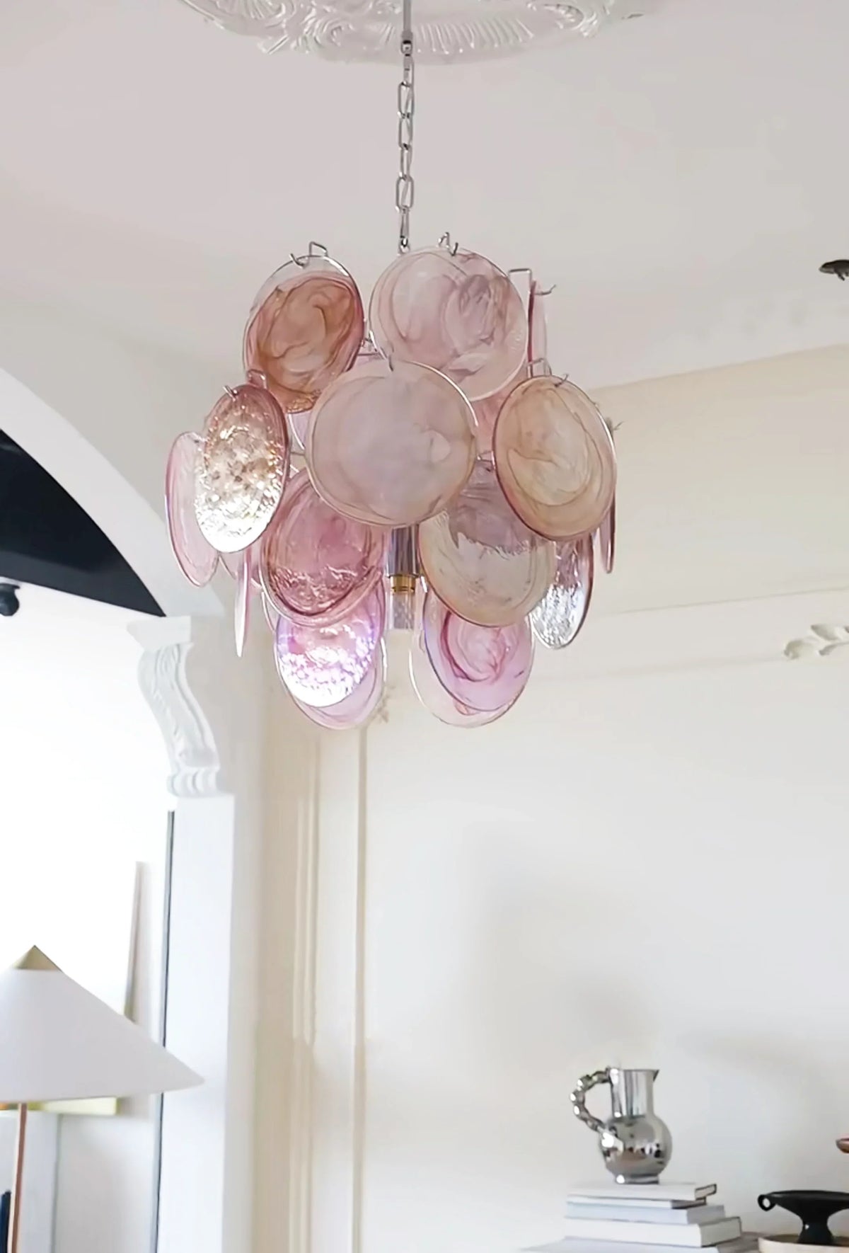 Pink Murano Disc Glass Chandelier - view 14 | Metavaya