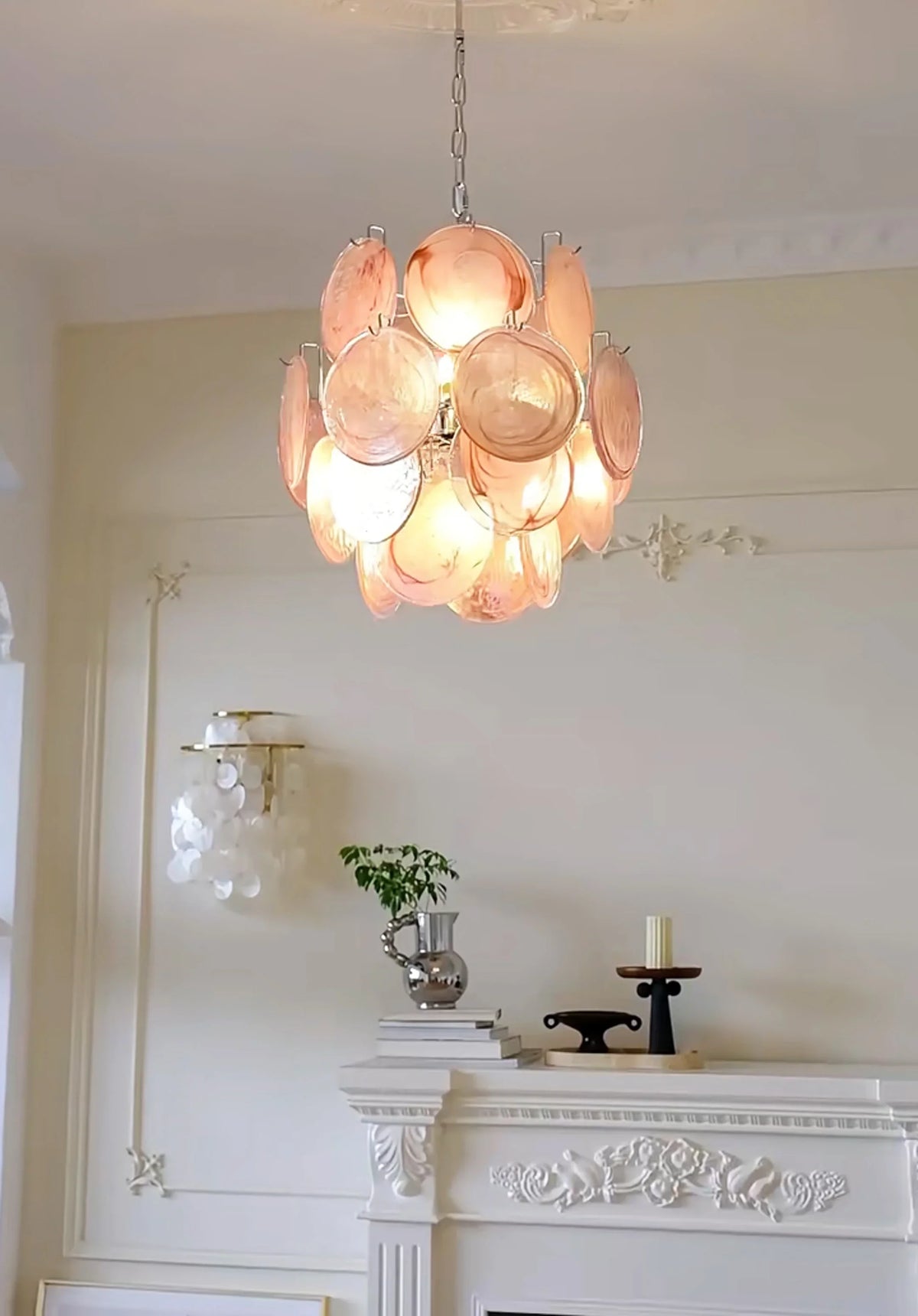 Pink Murano Disc Glass Chandelier - view 16 | Metavaya