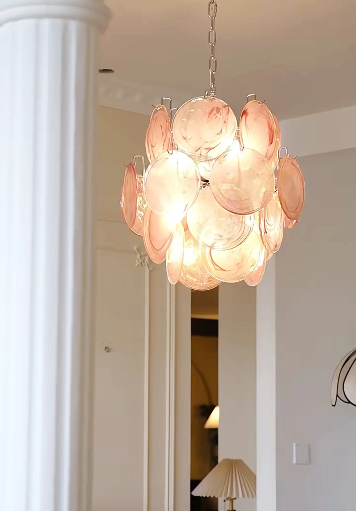 Pink Murano Disc Glass Chandelier - view 10 | Metavaya