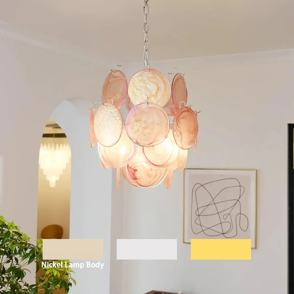 Pink Murano Disc Glass Chandelier - view 24 | Metavaya
