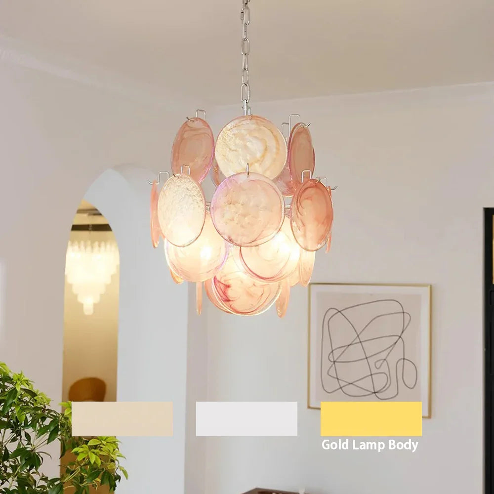 Pink Murano Disc Glass Chandelier - view 26 | Metavaya