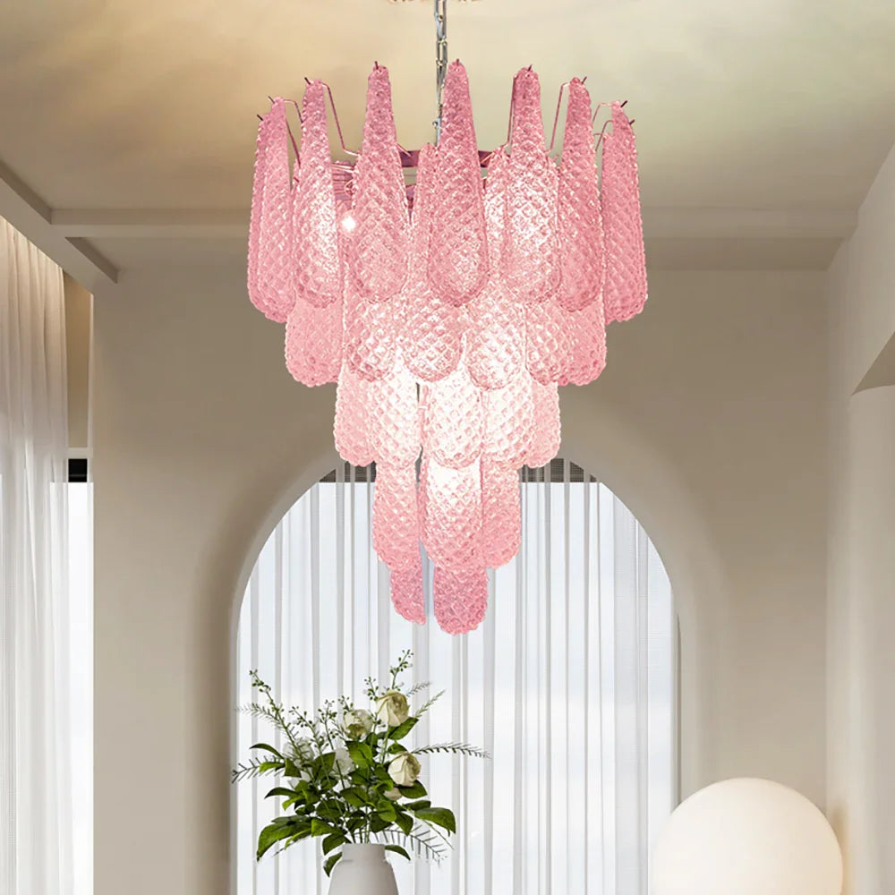 Pink Glass Petals Chandelier - view 2 | Metavaya