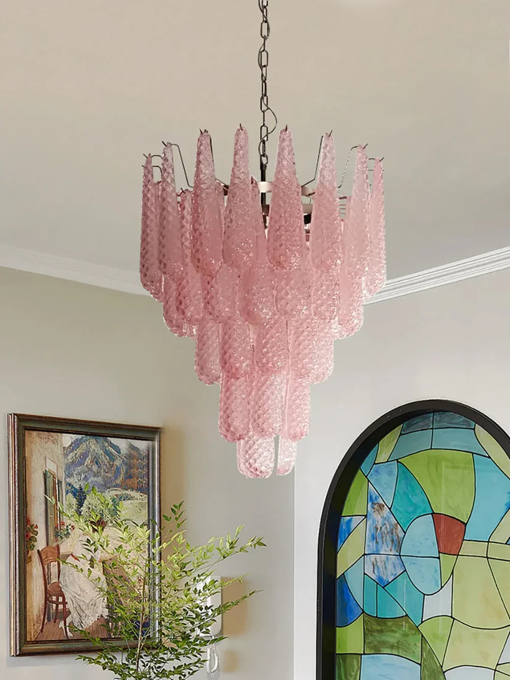 Pink Glass Petals Chandelier - view 3 | Metavaya
