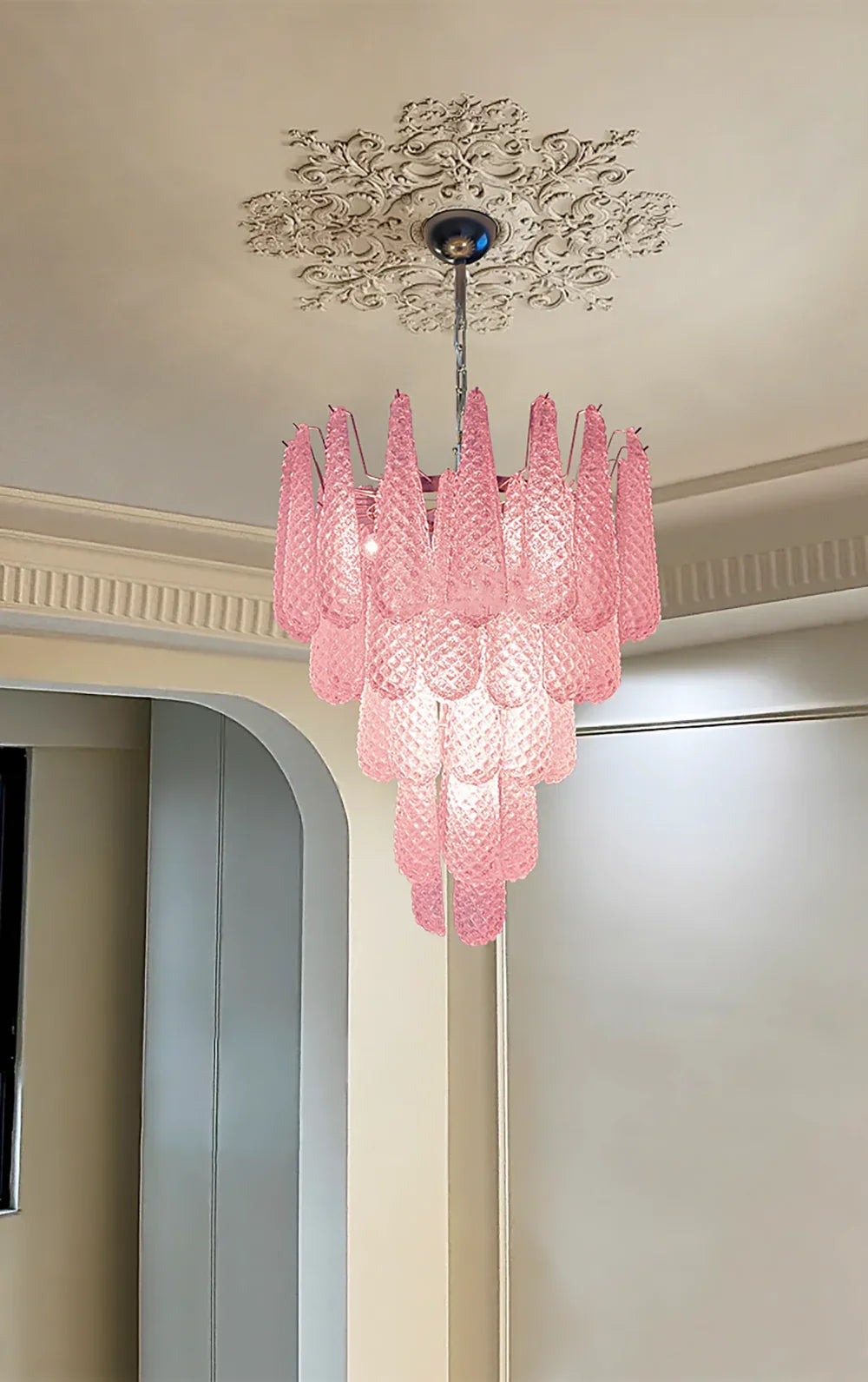 Pink Glass Petals Chandelier - view 5 | Metavaya