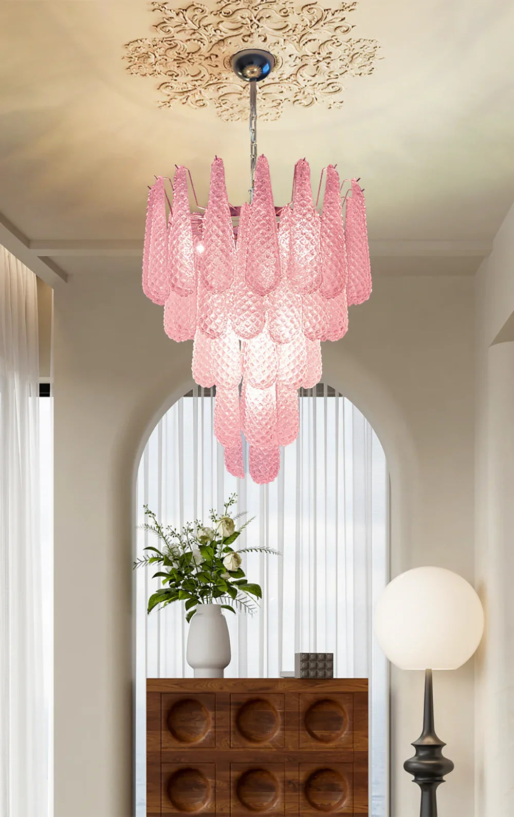 Pink Glass Petals Chandelier - view 4 | Metavaya