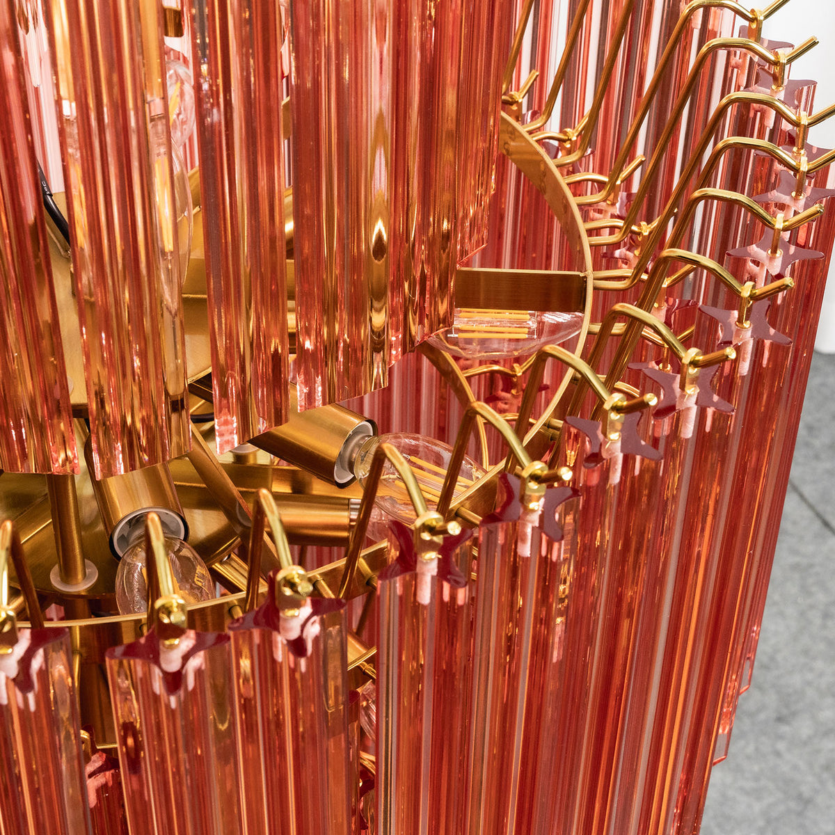 Pink Glass Tiered Murano Style Chandelier - view 9 | Metavaya