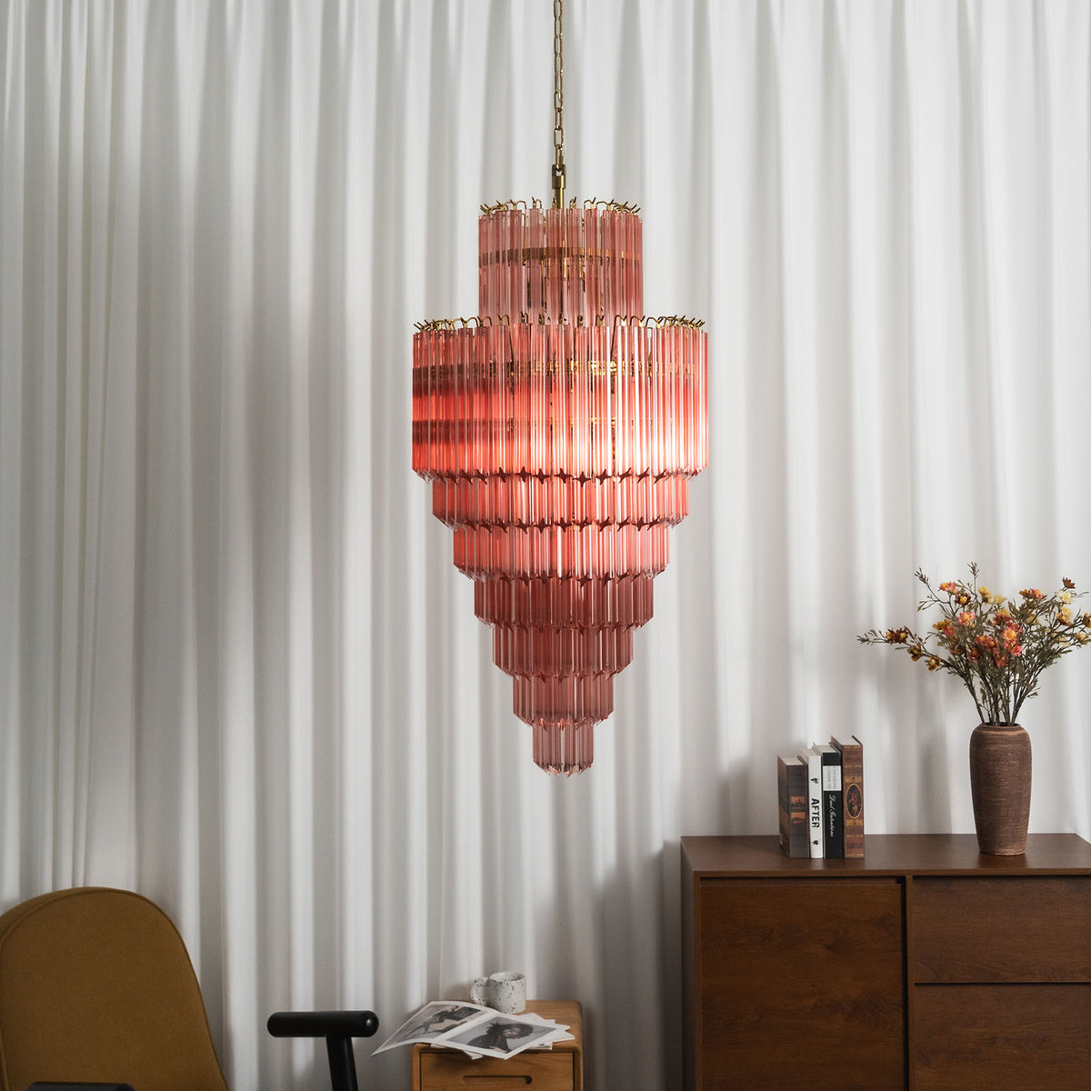 Pink Glass Tiered Murano Style Chandelier - view 2 | Metavaya