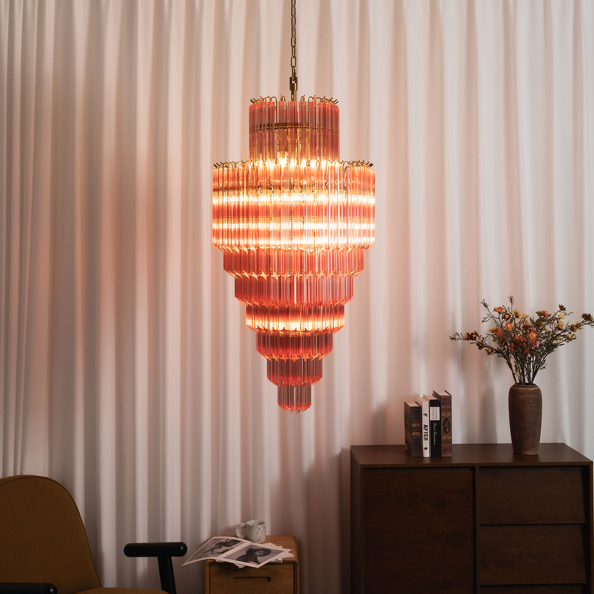 Pink Glass Tiered Murano Style Chandelier | Metavaya
