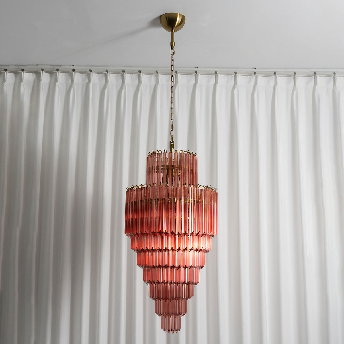 Pink Glass Tiered Murano Style Chandelier - view 8 | Metavaya