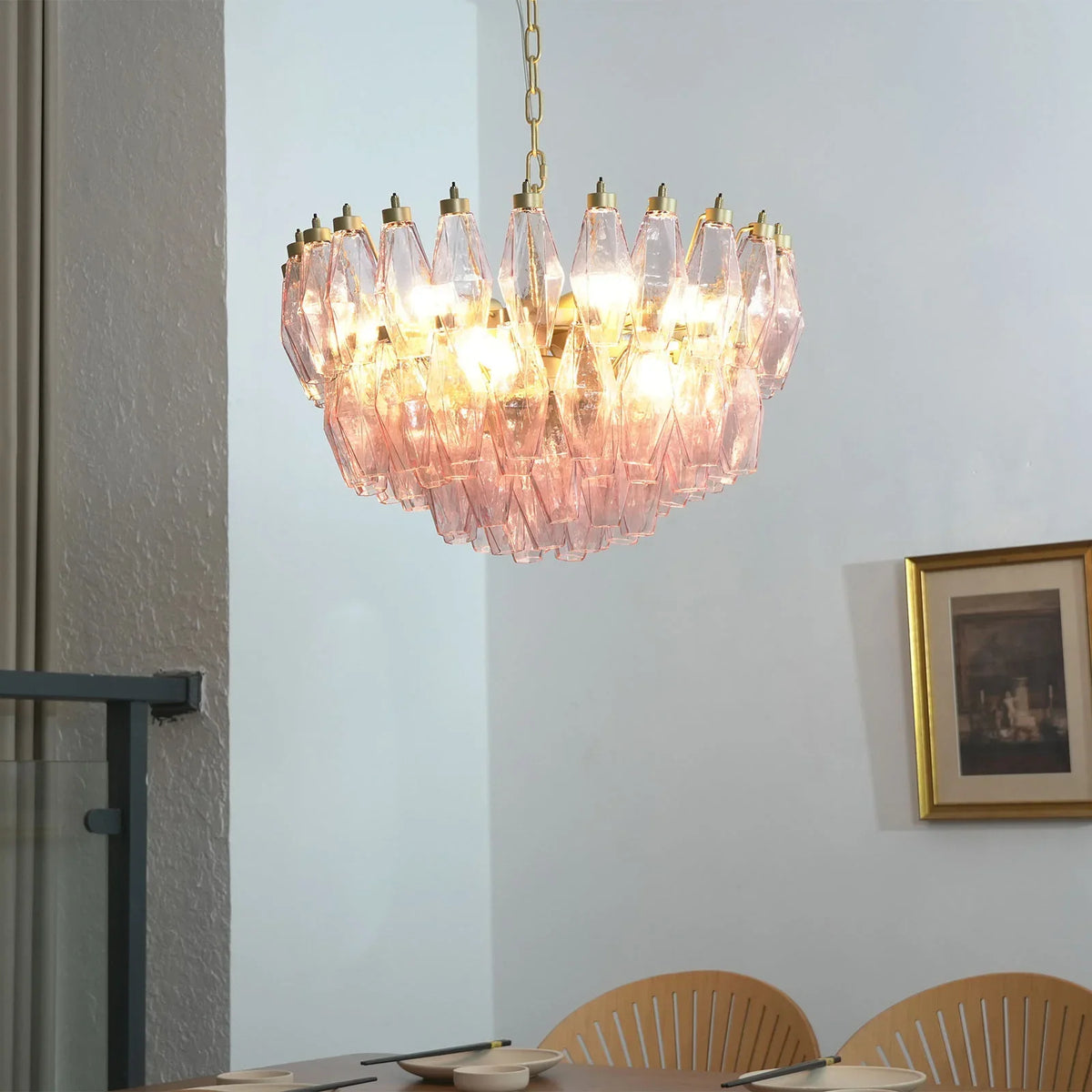 Poliedri Pink Chandelier - view 2 | Metavaya