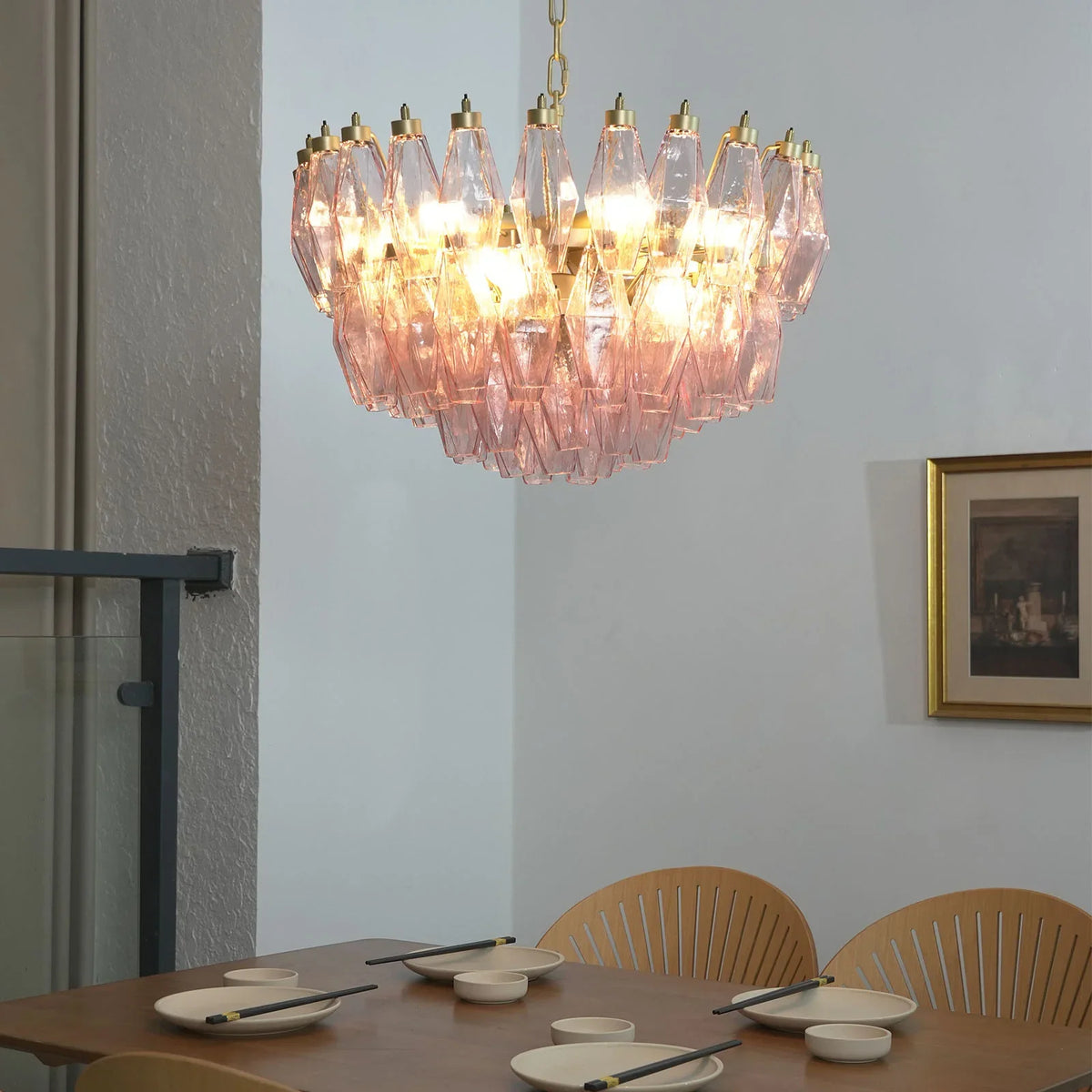 Poliedri Pink Chandelier - view 4 | Metavaya