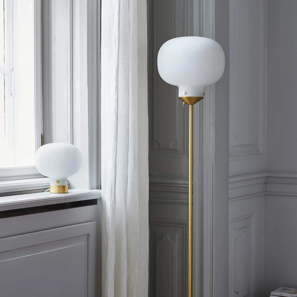 Brass Raito Glass Globe Floor Lamp