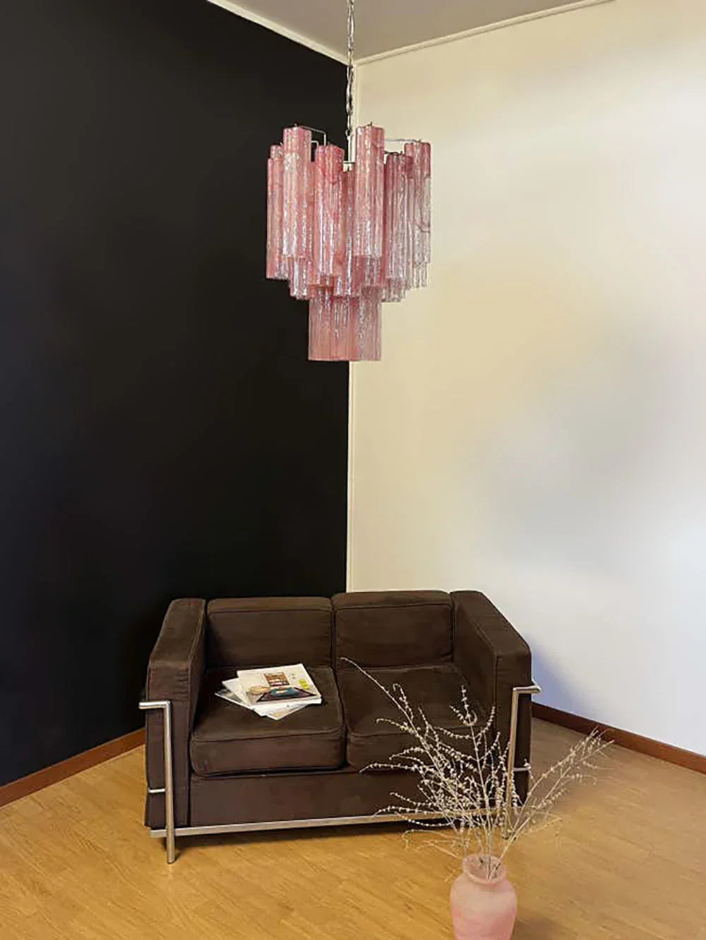 Red Glass Tube Chandelier - view 2 | Metavaya