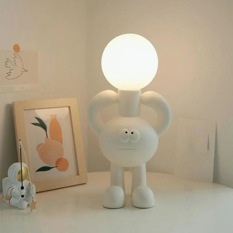 Metavaya Table Lamp Dia 17cm x H 35cm / ∅ 6.7″ x H 13.8″ / White+Glass Lampshade / US plug Resin Robot Table Lamp 6938617804862 M2023103004-1
