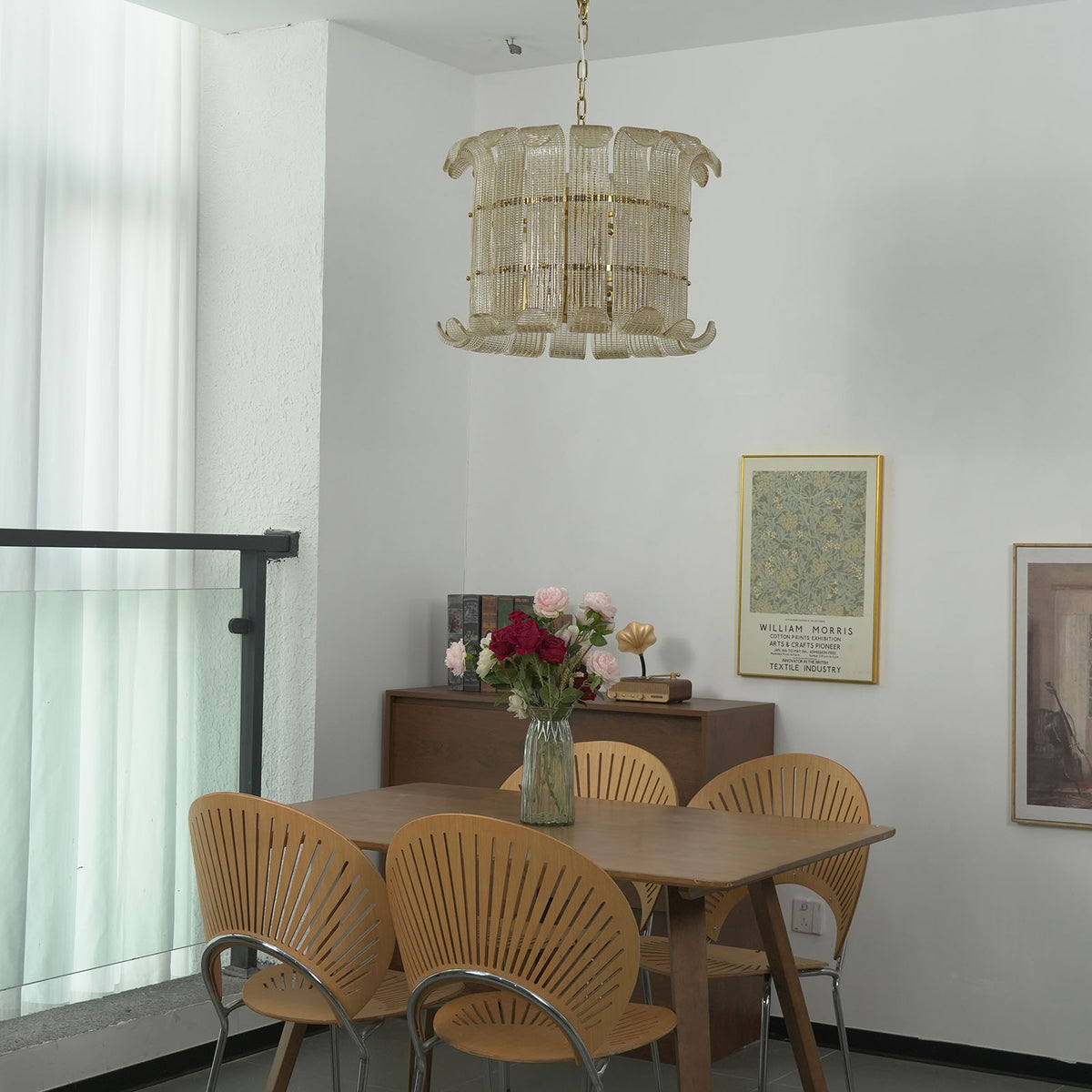 Ribbed Glass Scroll Chandelier - view 10 | Metavaya