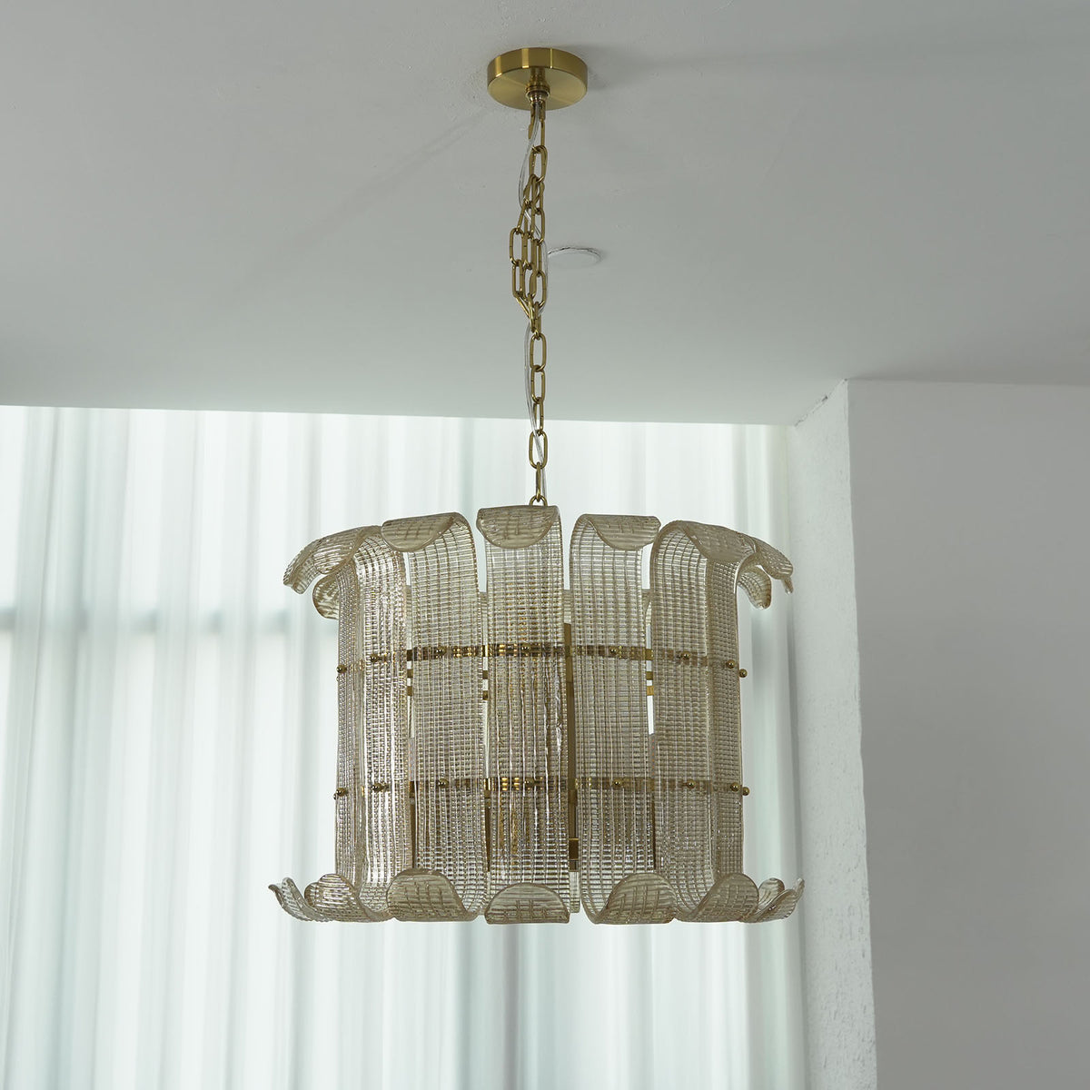 Ribbed Glass Scroll Chandelier - view 18 | Metavaya