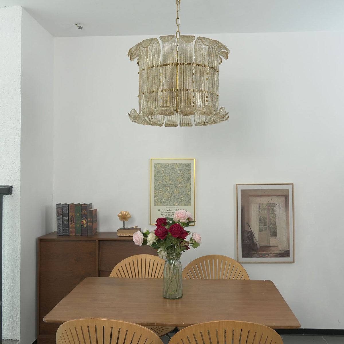 Ribbed Glass Scroll Chandelier - view 13 | Metavaya