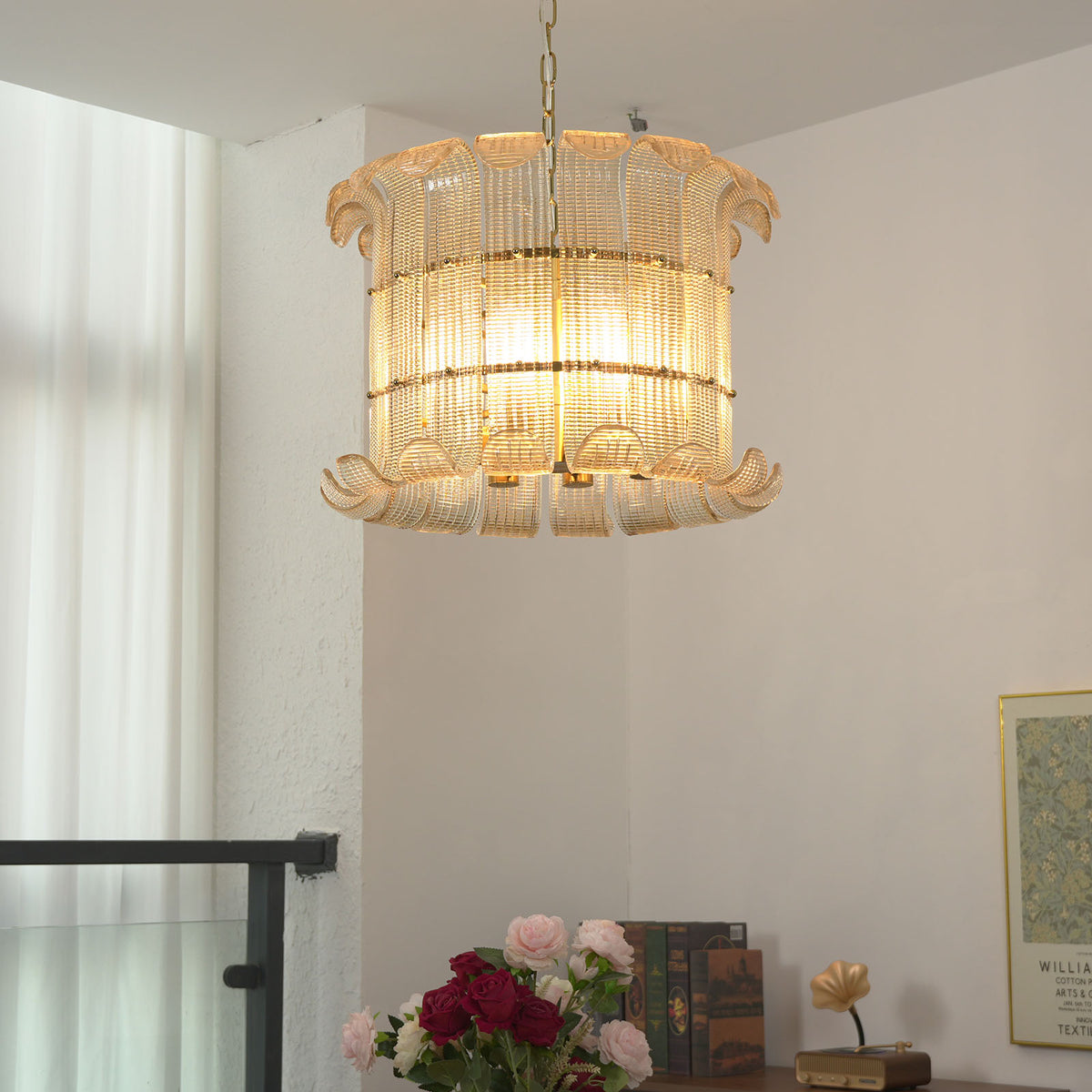 Ribbed Glass Scroll Chandelier - view 8 | Metavaya