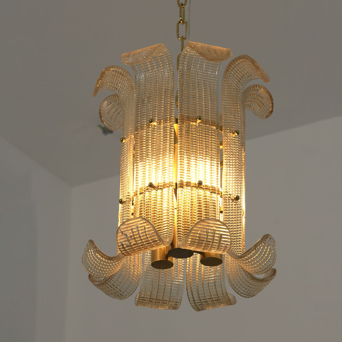 Ribbed Glass Scroll Chandelier - view 21 | Metavaya