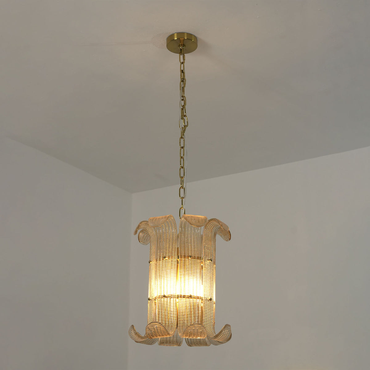 Ribbed Glass Scroll Chandelier - view 20 | Metavaya