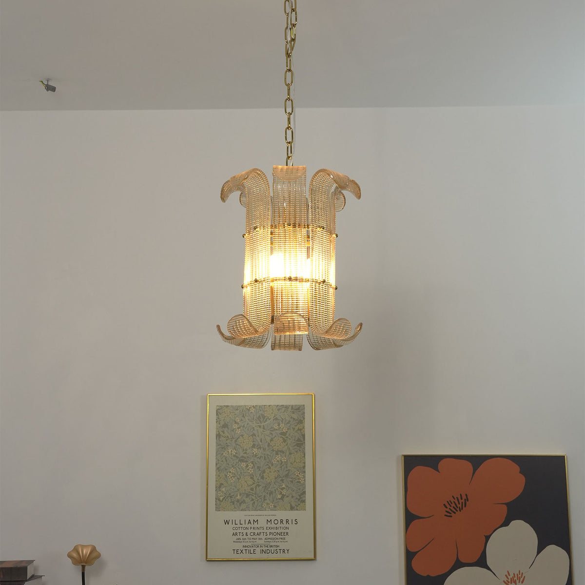 Ribbed Glass Scroll Chandelier - view 9 | Metavaya