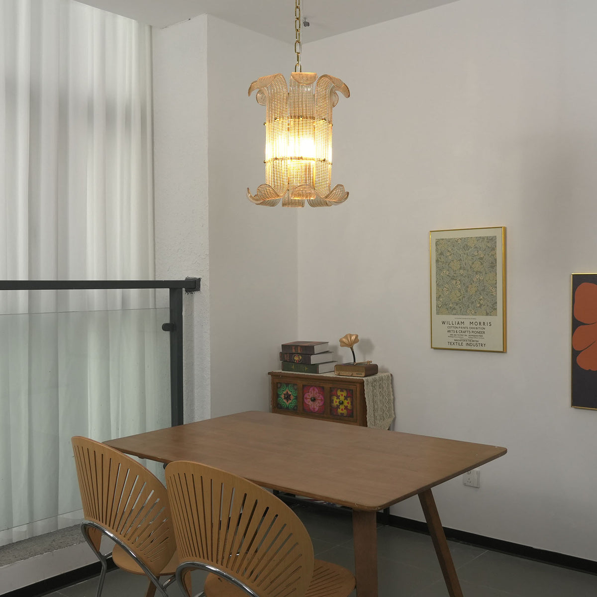Ribbed Glass Scroll Chandelier - view 7 | Metavaya