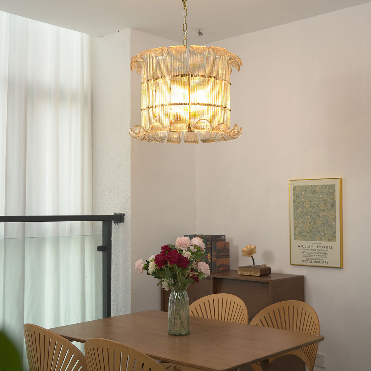 Ribbed Glass Scroll Chandelier - view 6 | Metavaya
