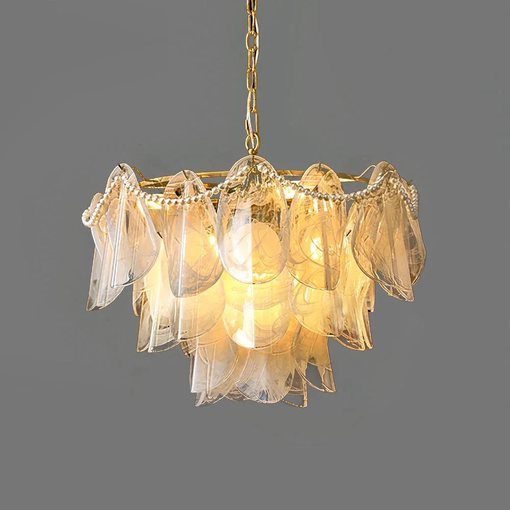 Metavaya Chandelier Dia 60cm x H 40cm / ∅ 23.6″ x H 15.7″ (round canopy) / Gold & Textured Clear Glass Rondini Chandelier 662668876603 M202403184-2 Rondini Chandelier- Buy online