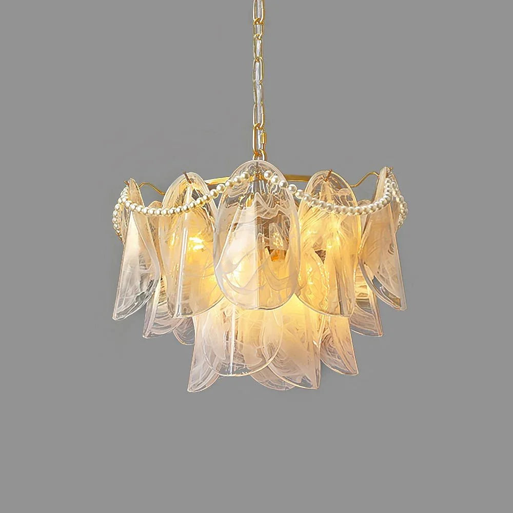 Metavaya Chandelier Dia 50cm x H 33cm / ∅ 19.7″ x H 13.1″ (round canopy) / Gold & Textured Clear Glass Rondini Chandelier 662668876597 M202403184-1 Rondini Chandelier- Buy online