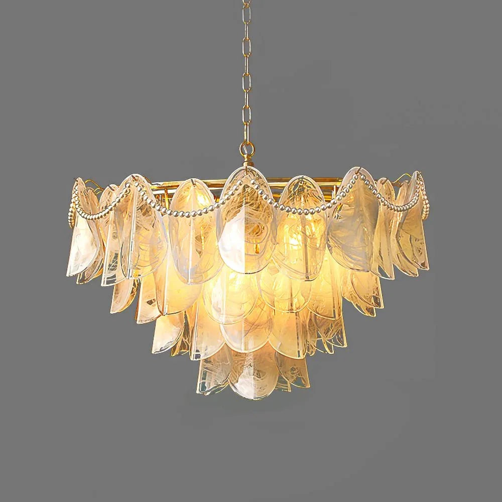 Metavaya Chandelier Dia 80cm x H 50cm / ∅ 31.5″ x H 19.7″ (round canopy) / Gold & Textured Clear Glass Rondini Chandelier 662668876610 M202403184-3 Rondini Chandelier- Buy online