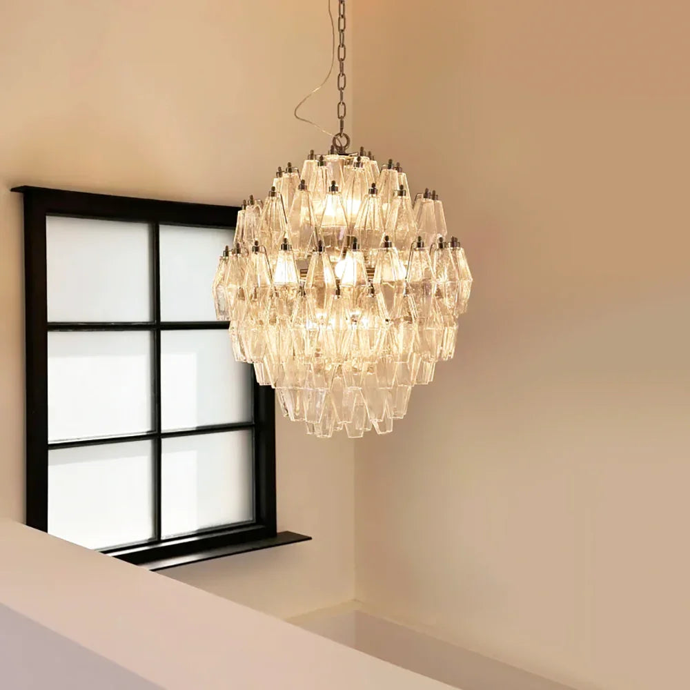 Round Faceted Transparent Chandelier - view 2 | Metavaya
